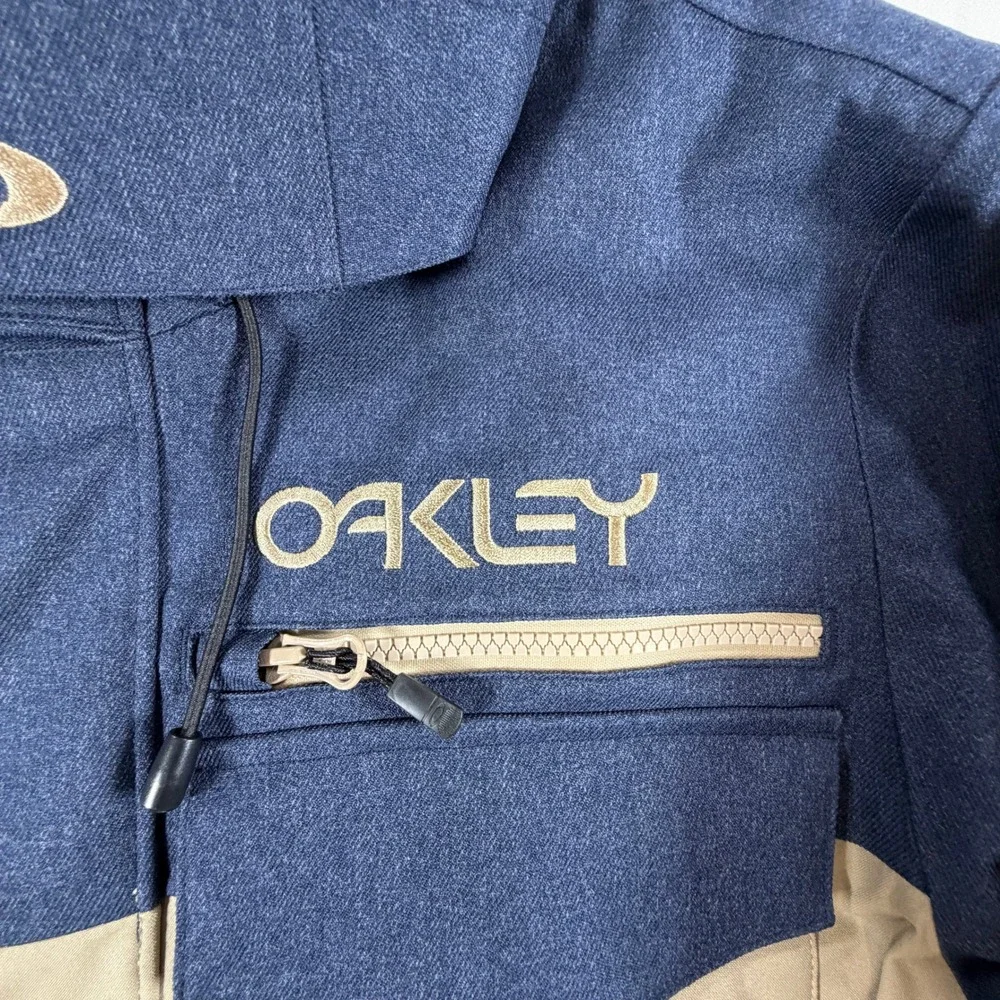Oakley Pro Rider Series Parka Mens Medium Navy Blue Tan Hooded Ski Snow Jacket